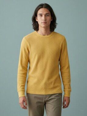 GAP mens SHIRT mustard WAFFLE KNIT yellow THERMAL gold CREW NECK SIZE S
